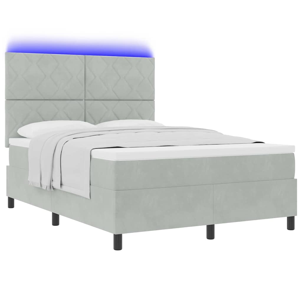 Led Box Säng Med Madrass Ljusgrå 140 X 190 Cm Sammet