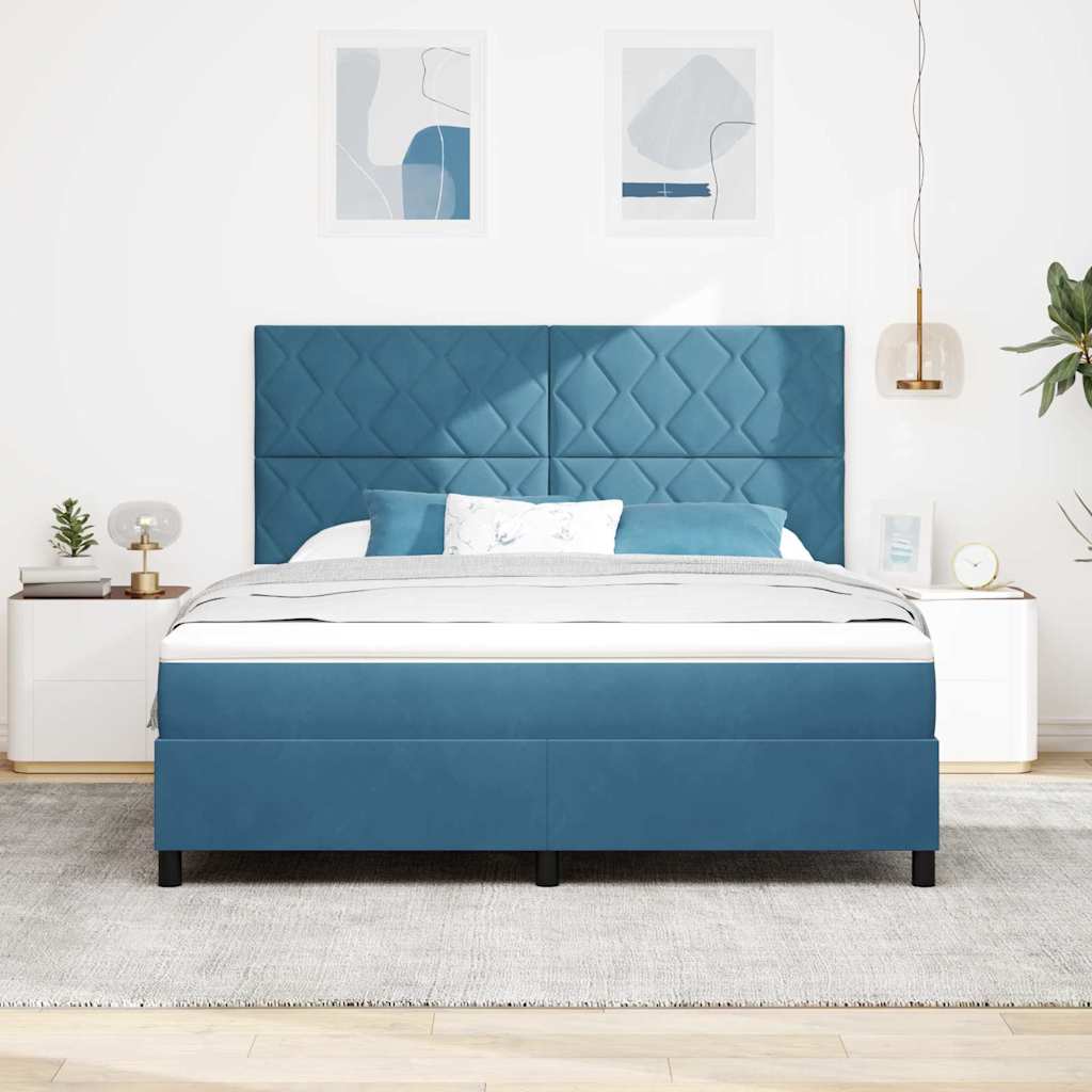 Led Box Säng Med Madrass Mörkblå 180 X 200 Cm Sammet