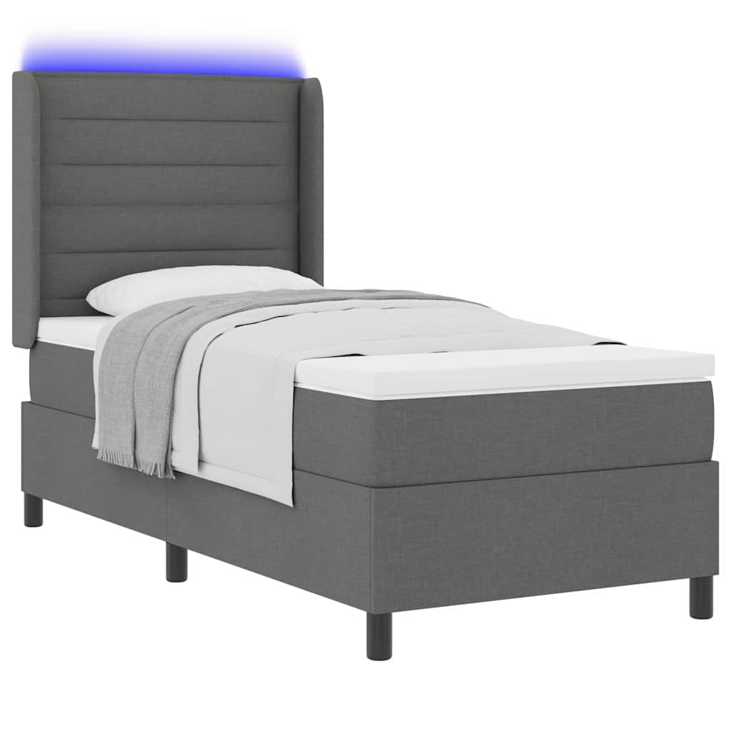 Led Box Säng Med Madrass Med Huvudgavel Mörkgrå 90 X 190 Cm Tyg