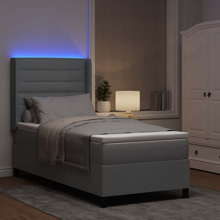 Led Box Säng Med Madrass Ljusgrå 100 X 200 Cm Tyg