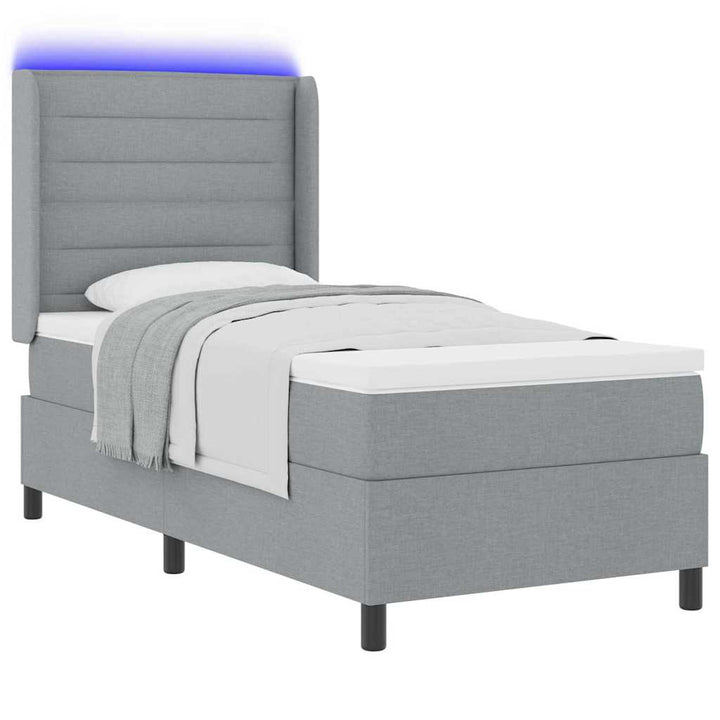Led Box Säng Med Madrass Ljusgrå 100 X 200 Cm Tyg