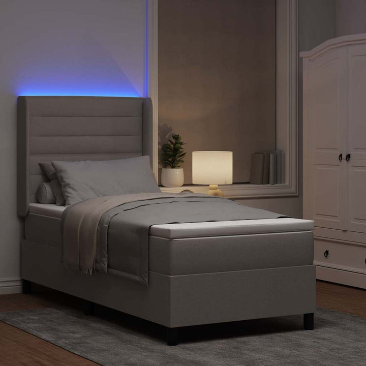 Led Box Säng Med Madrass Med Huvudgavel Taupe 100 X 200 Cm Tyg