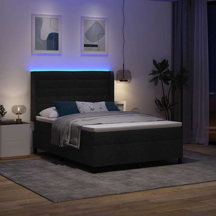 Led Box Säng Med Madrass Med Huvudgavel Svart 140 X 190 Cm Tyg