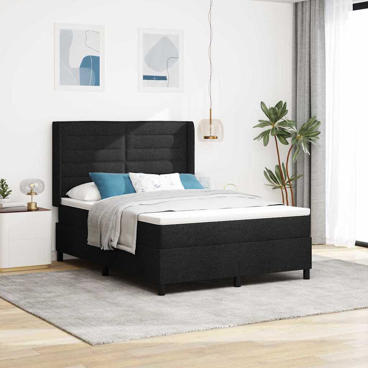 Led Box Säng Med Madrass Med Huvudgavel Svart 140 X 190 Cm Tyg