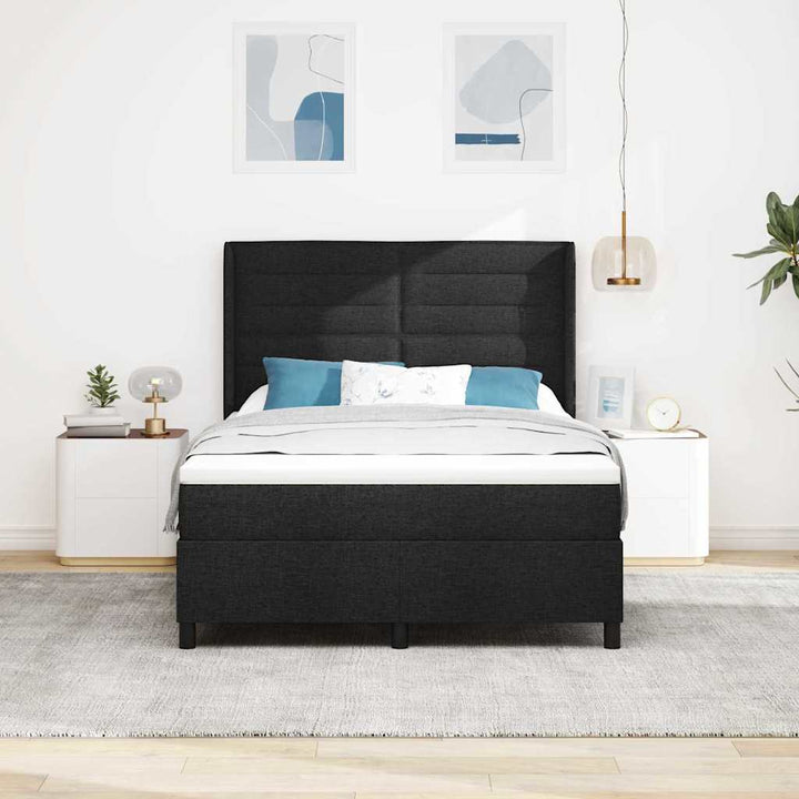 Led Box Säng Med Madrass Med Huvudgavel Svart 140 X 190 Cm Tyg