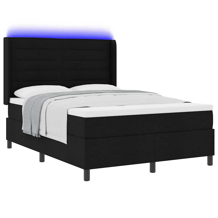 Led Box Säng Med Madrass Med Huvudgavel Svart 140 X 190 Cm Tyg