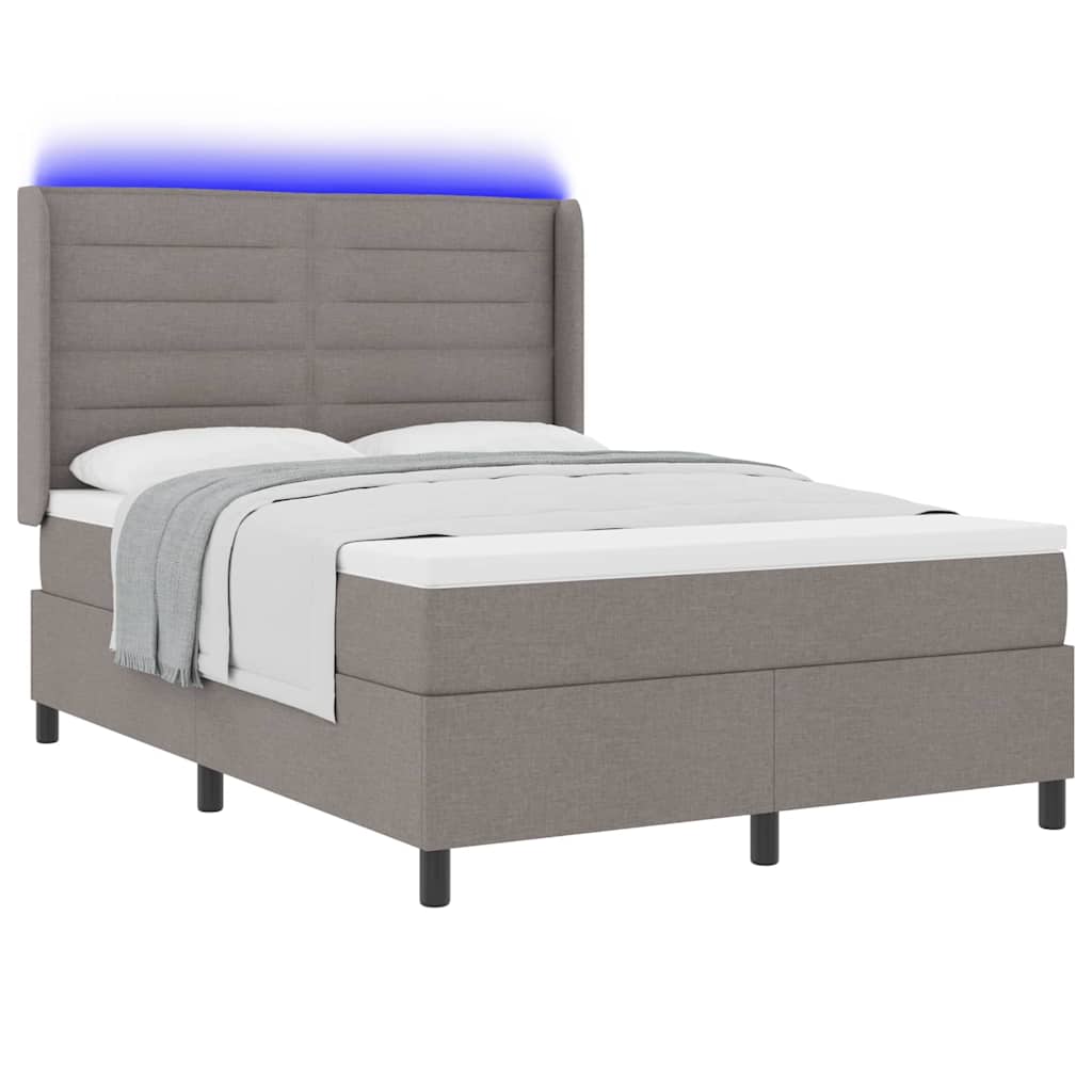 Led Box Säng Med Madrass Med Huvudgavel Taupe 140 X 190 Cm Tyg