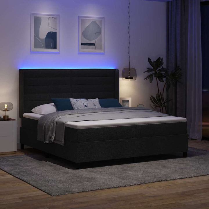 Led Box Säng Med Madrass Med Huvudgavel Svart 180 X 200 Cm Tyg