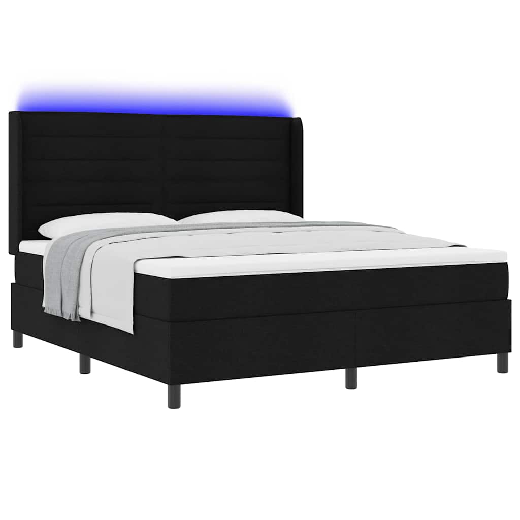 Led Box Säng Med Madrass Med Huvudgavel Svart 180 X 200 Cm Tyg