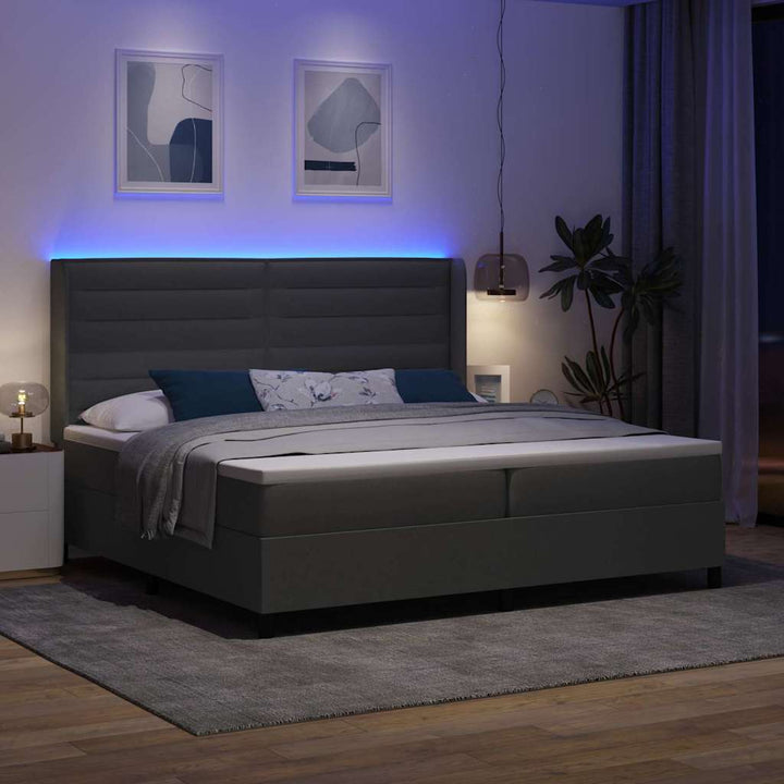 Led Box Säng Med Madrass Mörkgrå 200 X 200 Cm Tyg
