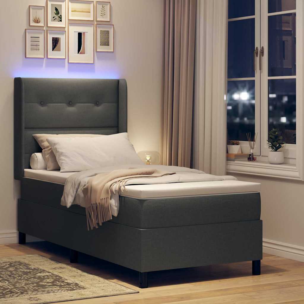 Led Box Säng Med Madrass Med Huvudgavel Ljusgrå 90 X 190 Cm Tyg