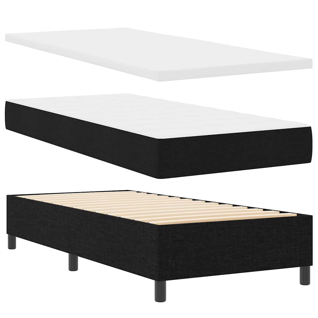 Led Box Säng Med Madrass Med Huvudgavel Svart 90 X 190 Cm Tyg