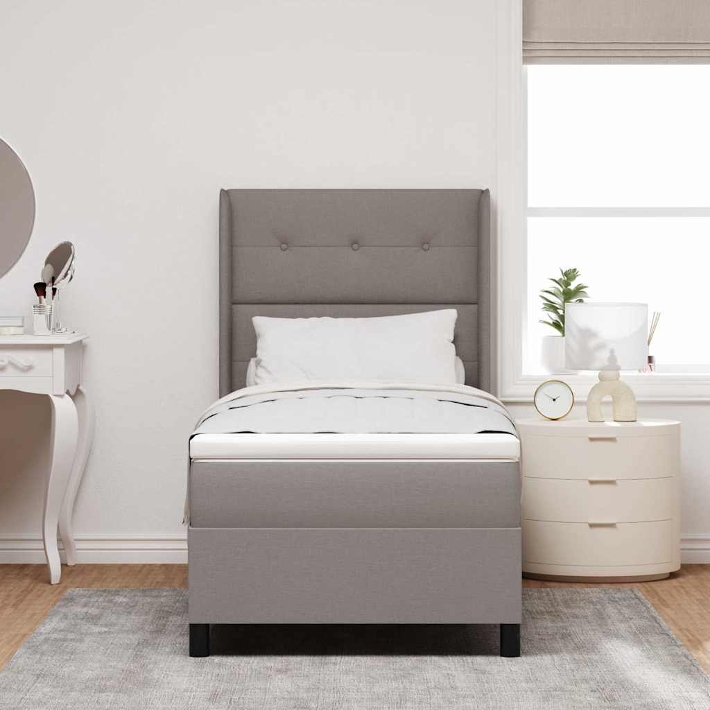 Led Box Säng Med Madrass Med Huvudgavel Taupe 90 X 190 Cm Tyg
