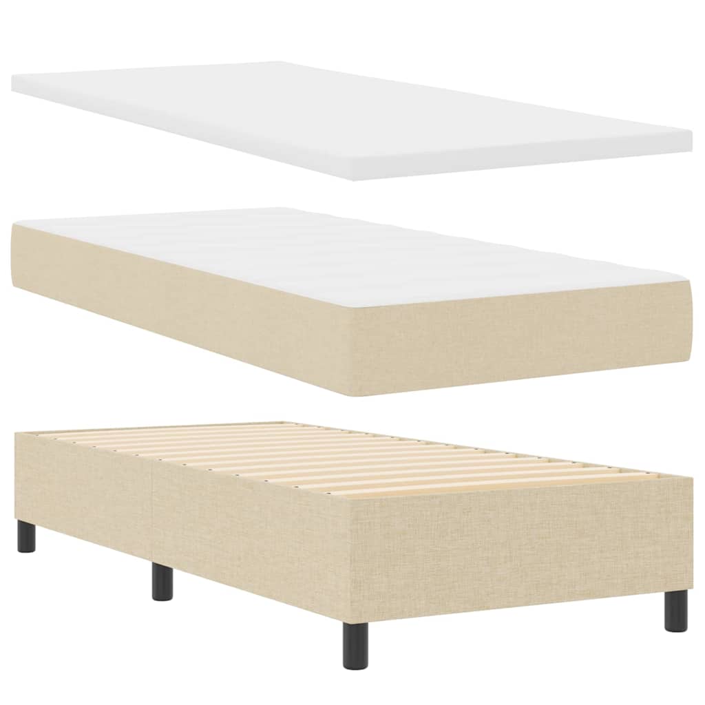 Led Box Säng Med Madrass Med Huvudgavel Kräm 90 X 190 Cm Tyg