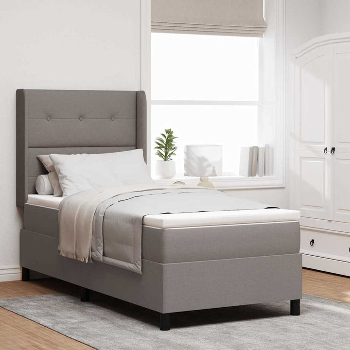 Led Box Säng Med Madrass Med Huvudgavel Taupe 90 X 200 Cm Tyg