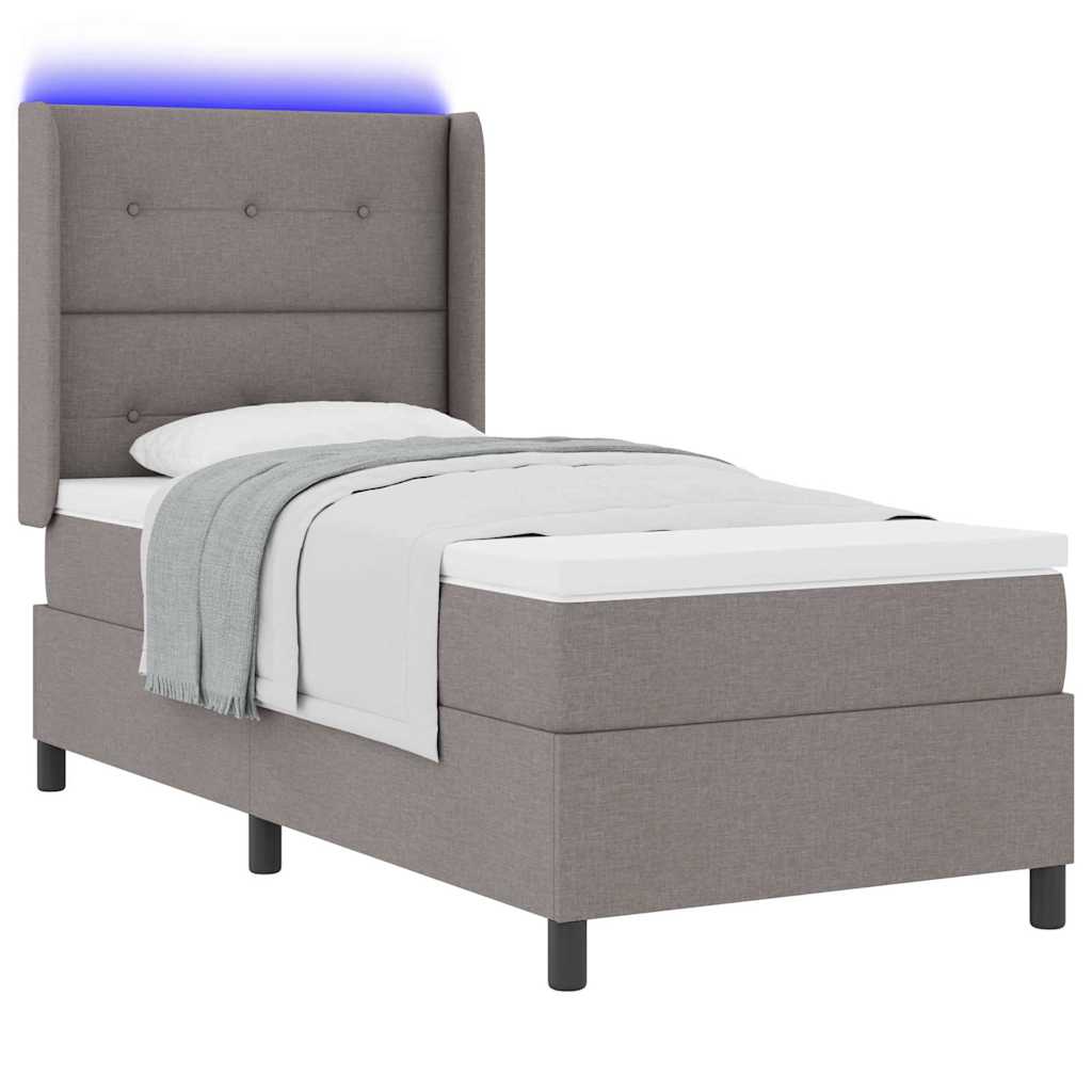 Led Box Säng Med Madrass Med Huvudgavel Taupe 90 X 200 Cm Tyg