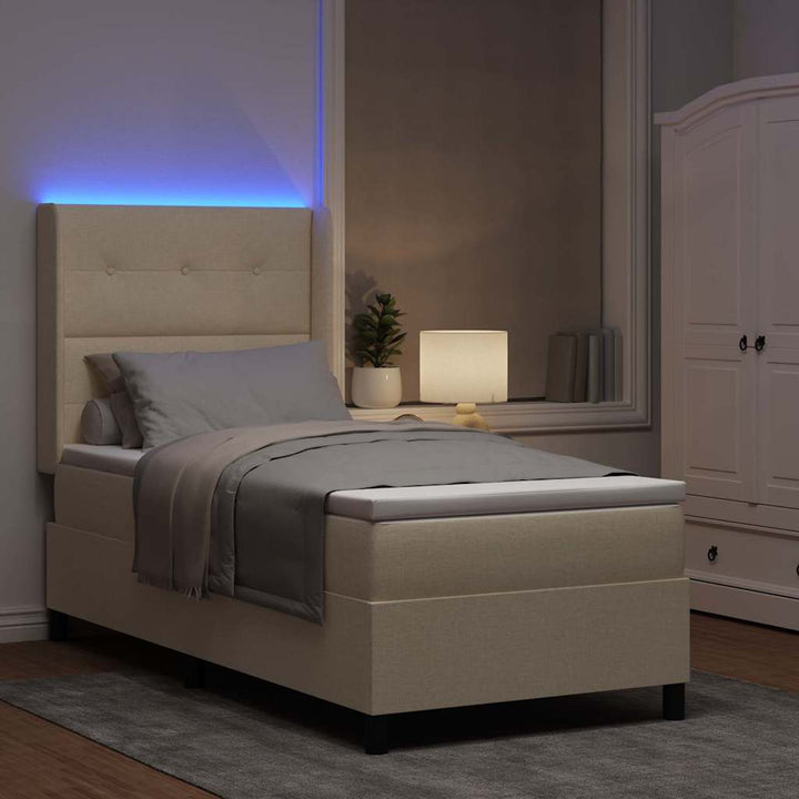 Led Box Säng Med Madrass Med Huvudgavel Kräm 90 X 200 Cm Tyg