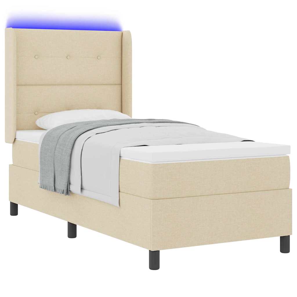 Led Box Säng Med Madrass Med Huvudgavel Kräm 100 X 200 Cm Tyg