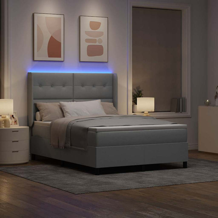 Led Box Säng Med Huvudgavel Ljusgrå 140 X 190 Cm Tyg