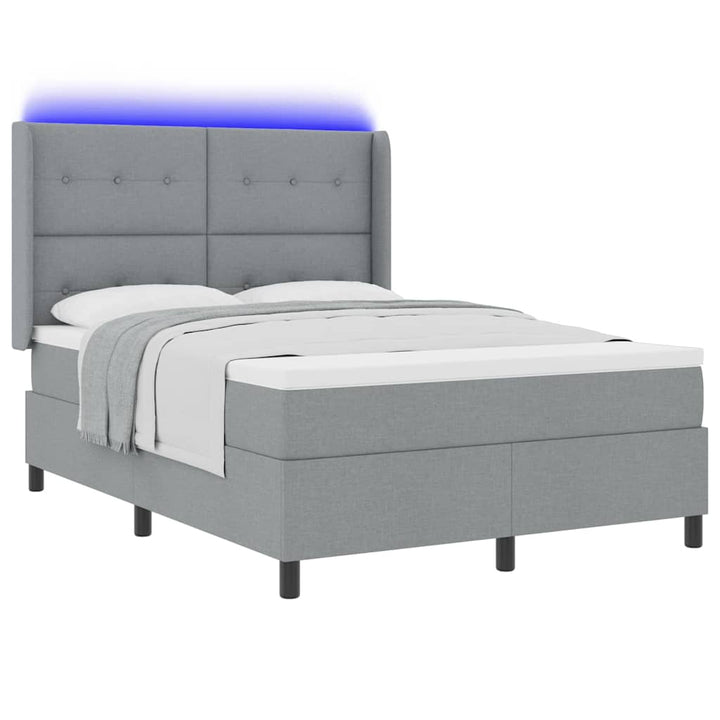 Led Box Säng Med Huvudgavel Ljusgrå 140 X 190 Cm Tyg