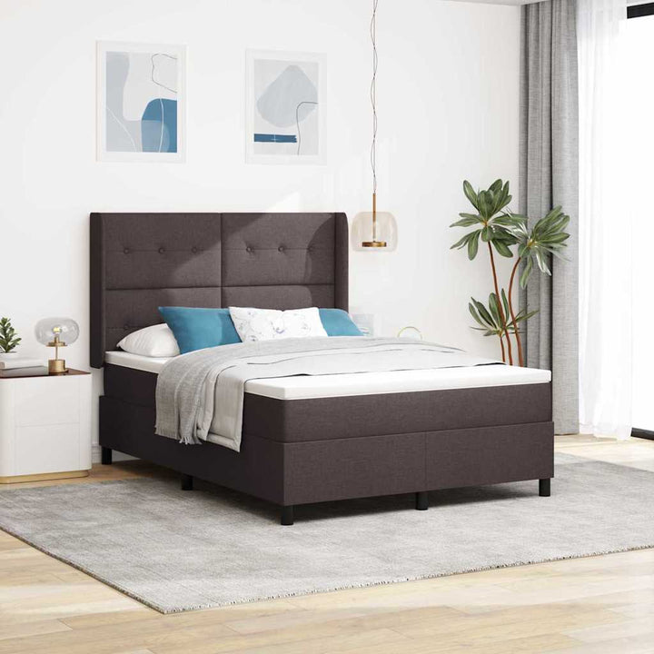 Led Box Säng Med Huvudgavel Mörkbrun 140 X 190 Cm Tyg