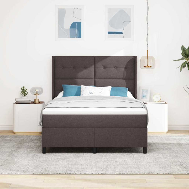 Led Box Säng Med Huvudgavel Mörkbrun 140 X 190 Cm Tyg
