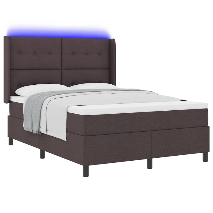 Led Box Säng Med Huvudgavel Mörkbrun 140 X 190 Cm Tyg