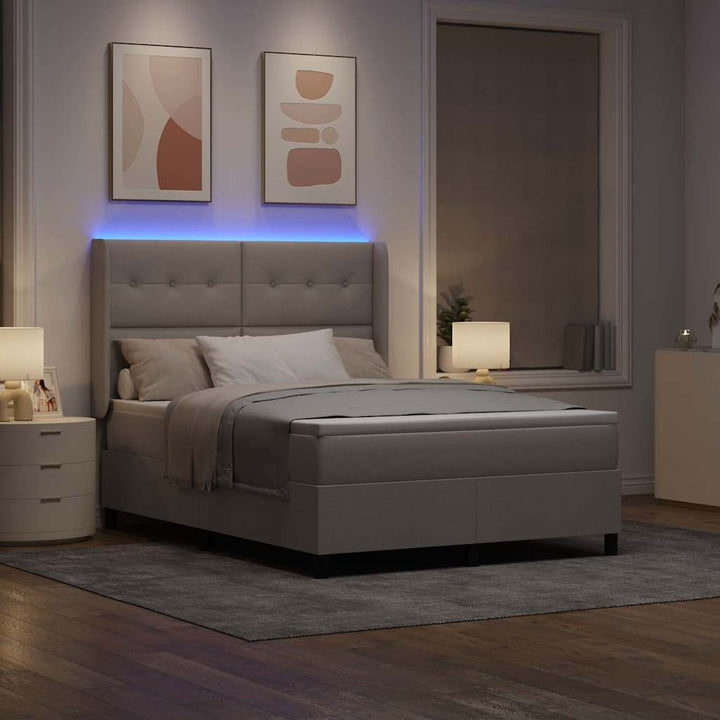 Led Box Säng Med Madrass Med Huvudgavel Taupe 140 X 190 Cm Tyg
