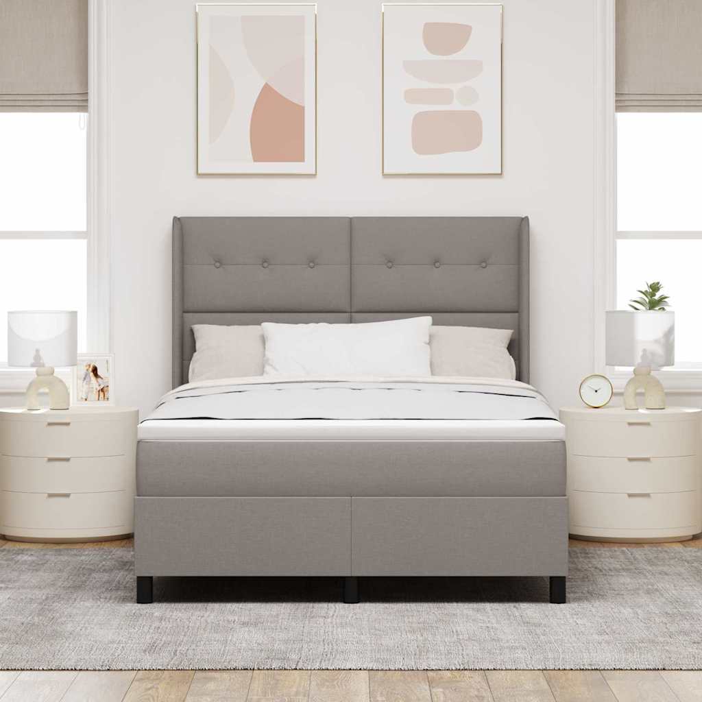 Led Box Säng Med Madrass Med Huvudgavel Taupe 140 X 190 Cm Tyg