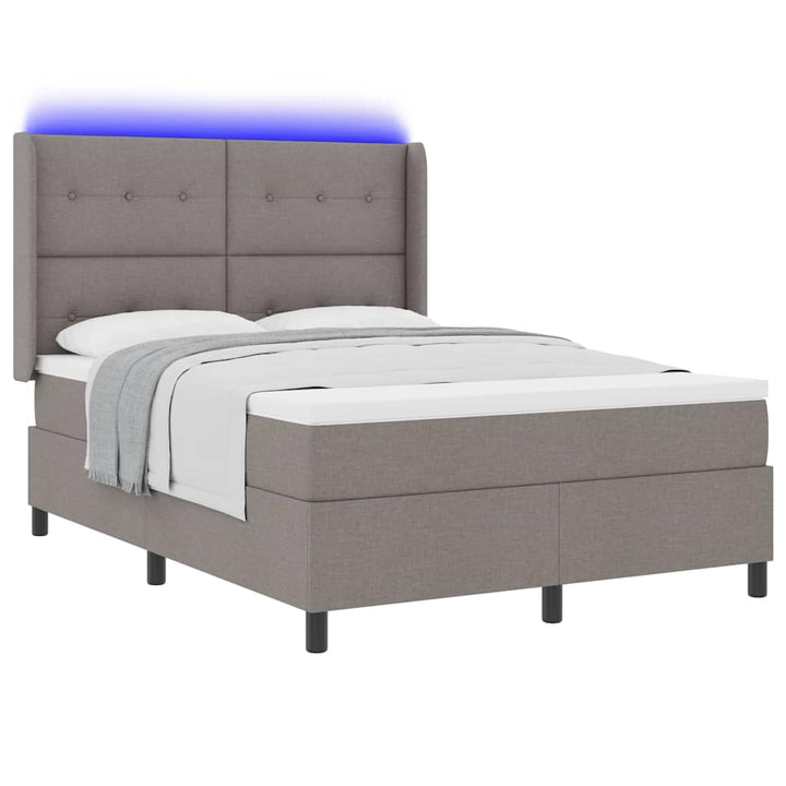 Led Box Säng Med Madrass Med Huvudgavel Taupe 140 X 190 Cm Tyg