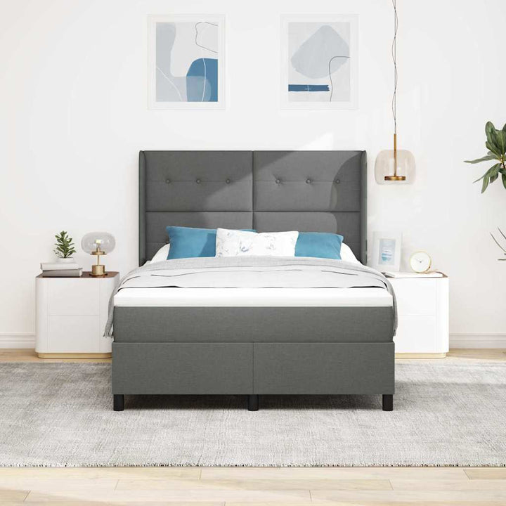 Led Box Säng Med Huvudgavel Mörkgrå 140 X 200 Cm Tyg