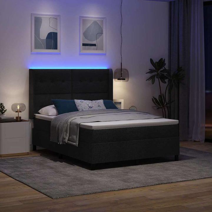 Led Box Säng Med Madrass Med Huvudgavel Svart 160 X 200 Cm Tyg