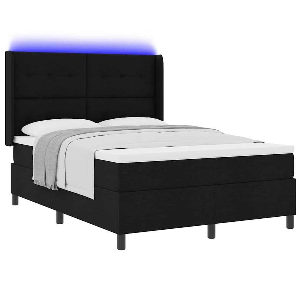 Led Box Säng Med Madrass Med Huvudgavel Svart 160 X 200 Cm Tyg