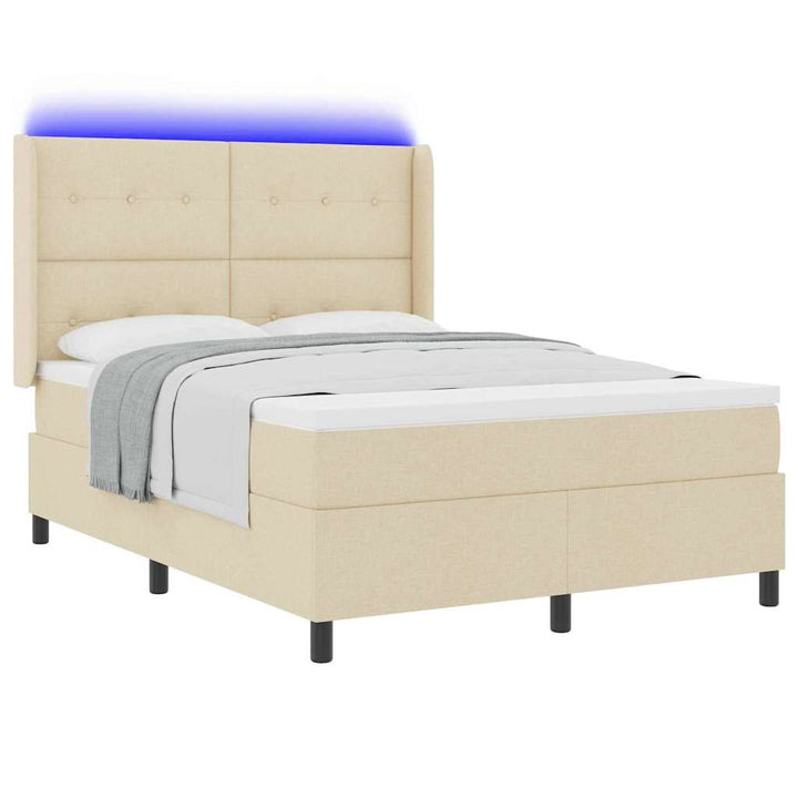 Led Box Säng Med Madrass Med Huvudgavel Kräm 160 X 200 Cm Tyg