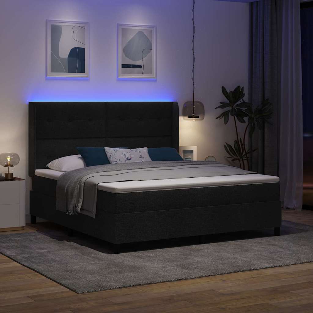 Led Box Säng Med Huvudgavel Svart 180 X 200 Cm Tyg