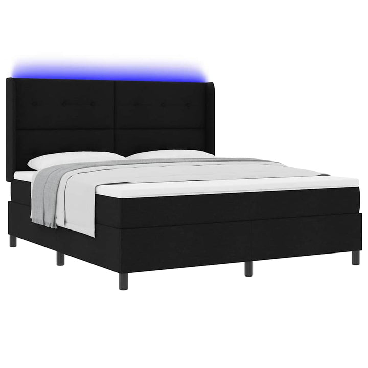 Led Box Säng Med Huvudgavel Svart 180 X 200 Cm Tyg