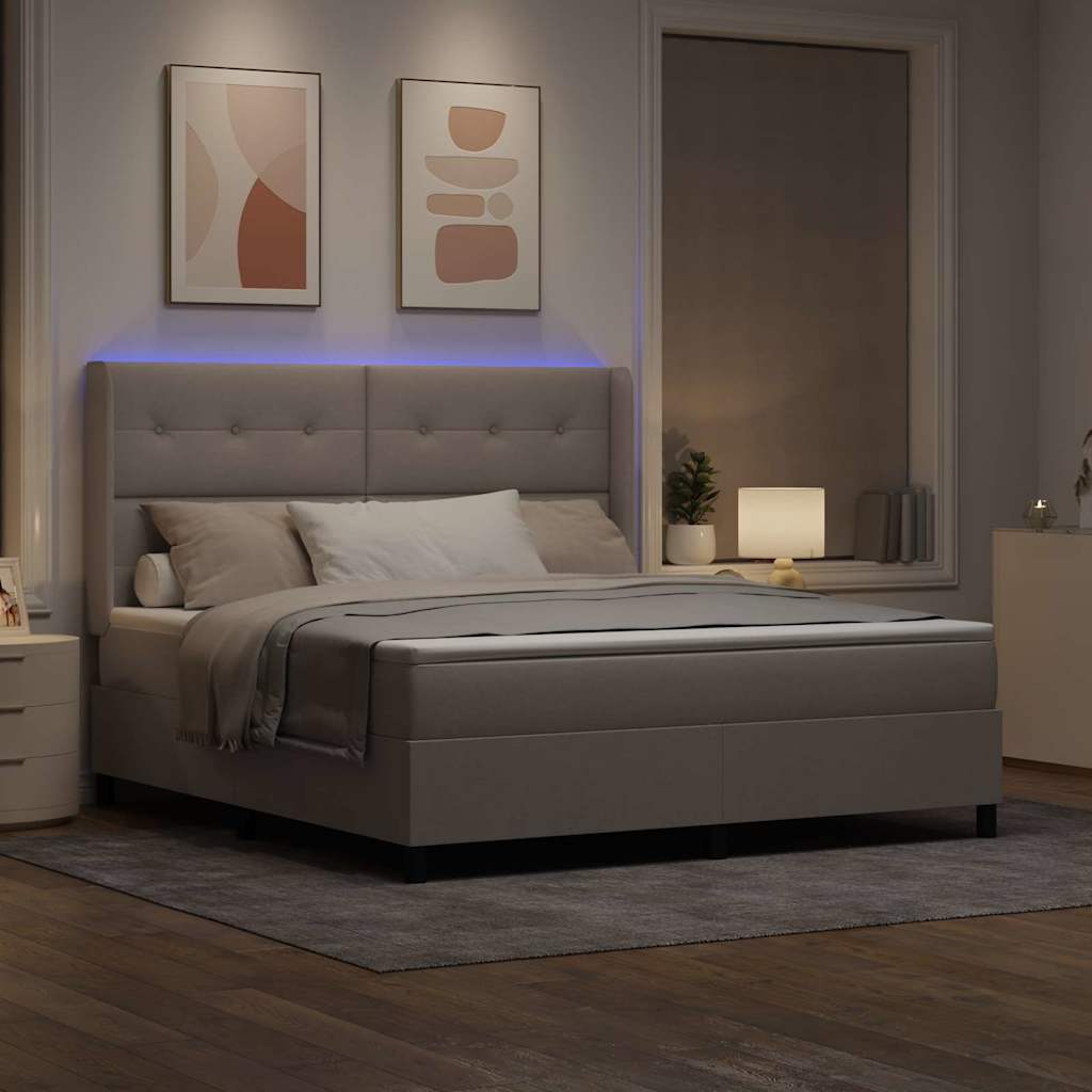 Led Box Säng Med Madrass Med Huvudgavel Taupe 180 X 200 Cm Tyg