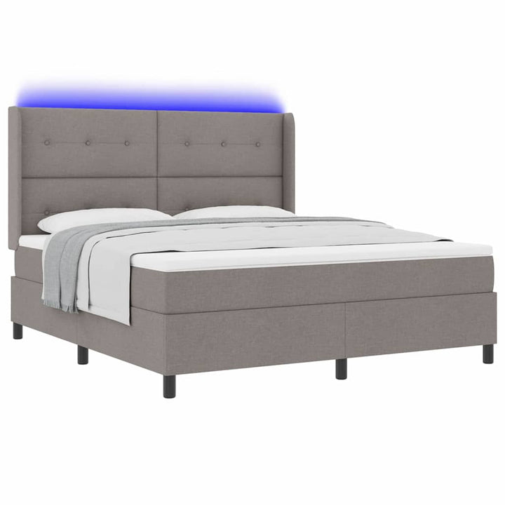 Led Box Säng Med Huvudgavel Taupe 180 X 200 Cm Tyg