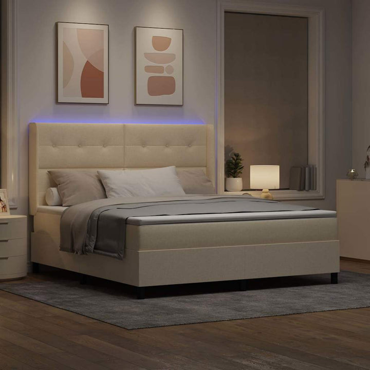 Led Box Säng Med Madrass Med Huvudgavel Kräm 180 X 200 Cm Tyg