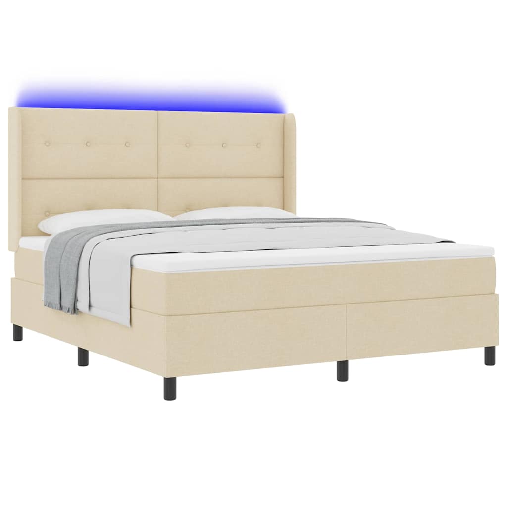 Led Box Säng Med Madrass Med Huvudgavel Kräm 180 X 200 Cm Tyg
