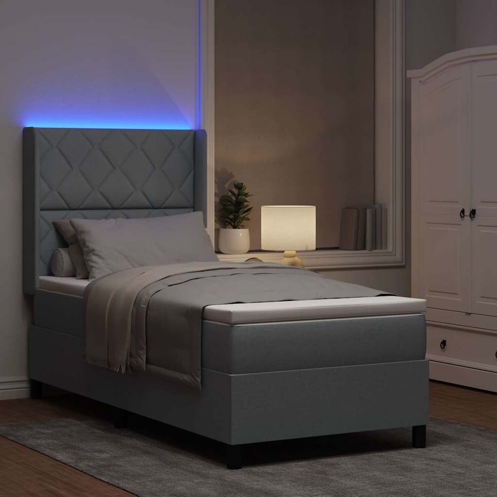 Led Box Säng Med Madrass Ljusgrå 100 X 200 Cm Tyg