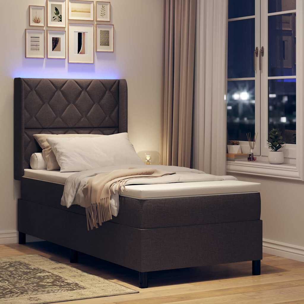 Led Box Säng Med Huvudgavel Mörkbrun 100 X 200 Cm Tyg