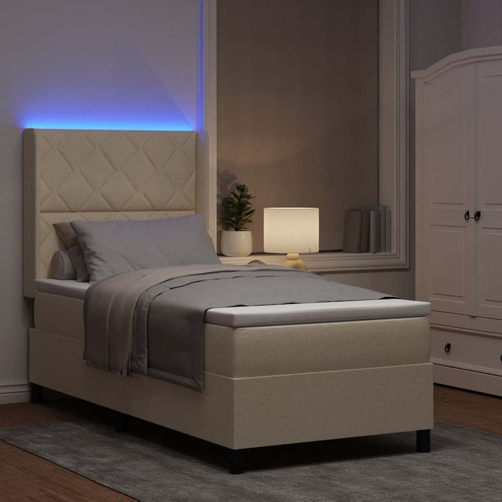 Led Box Säng Med Madrass Med Huvudgavel Kräm 100 X 200 Cm Tyg