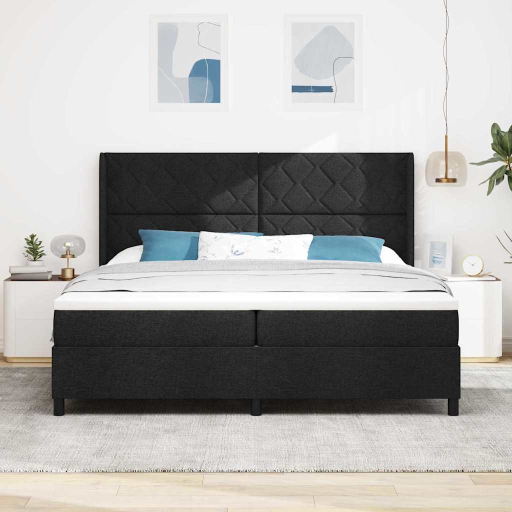 Led Box Säng Med Huvudgavel Svart 200 X 200 Cm Tyg