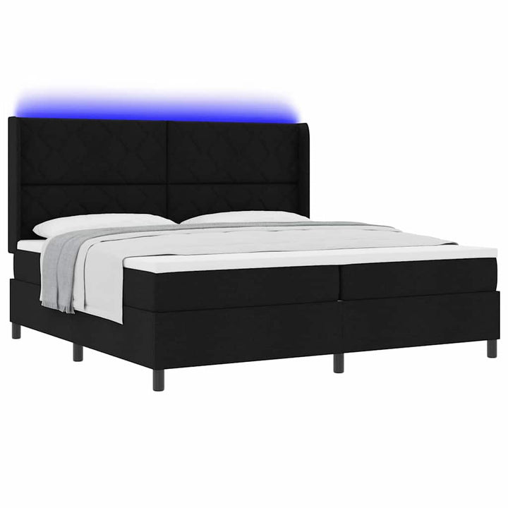 Led Box Säng Med Huvudgavel Svart 200 X 200 Cm Tyg