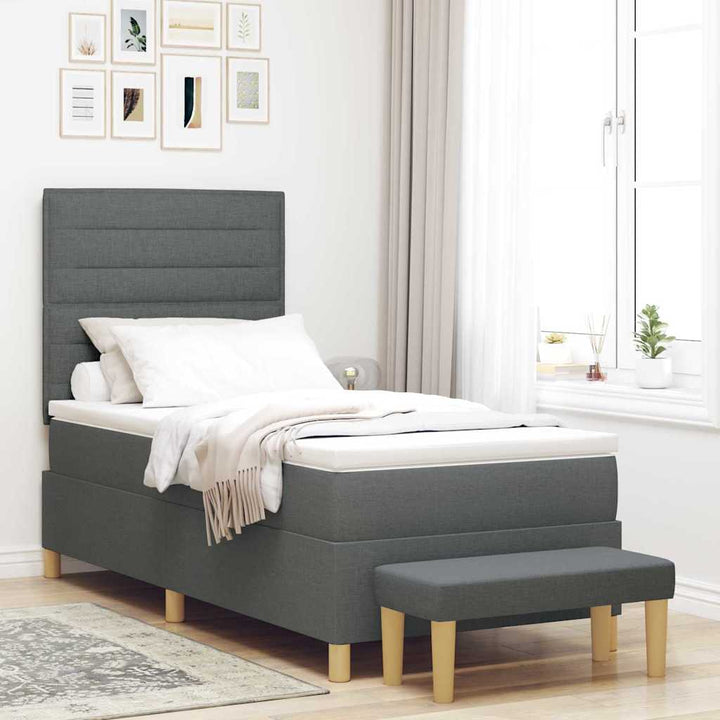 Bäddfjäder Med Kudde Med Huvudgavel Mörkgrå 200 X 90 Cm Tyg