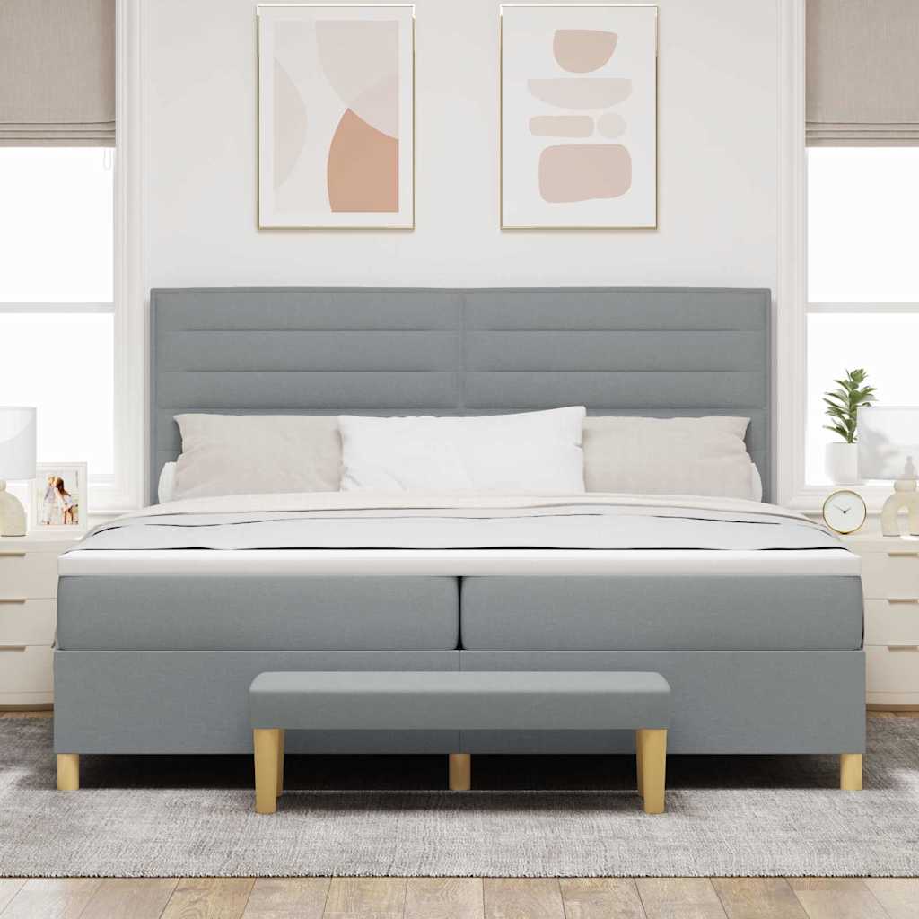 Bäddfjäder Med Madrass Med Huvudgavel Ljusgrå 200 X 200 Cm Tyg