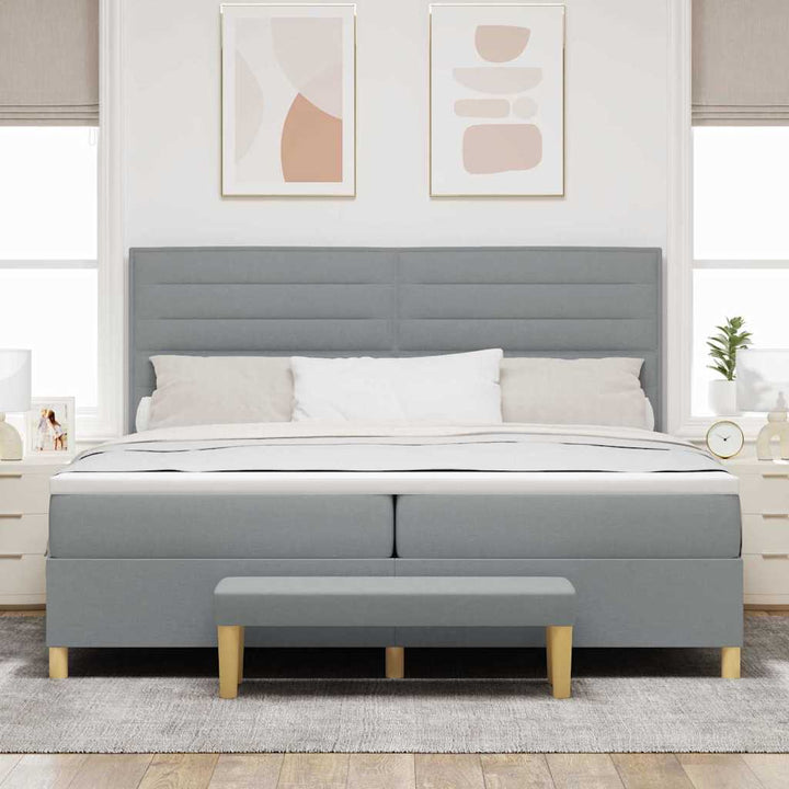 Bäddfjäder Med Madrass Med Huvudgavel Ljusgrå 200 X 200 Cm Tyg