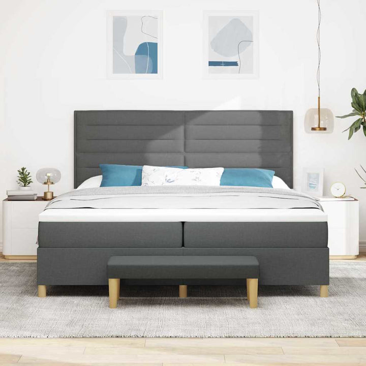 Bäddfjäder Med Madrass Med Huvudgavel Mörkgrå 200 X 200 Cm Tyg