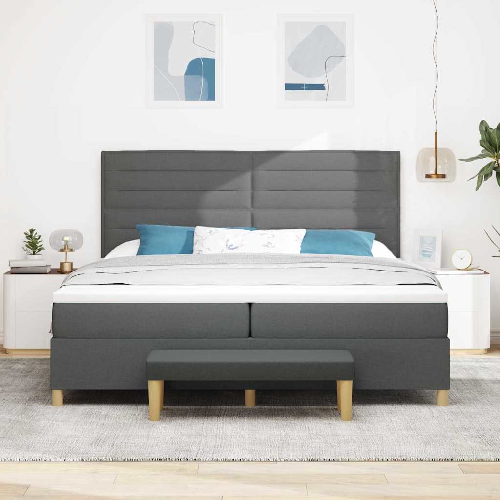 Bäddfjäder Med Madrass Med Huvudgavel Mörkgrå 200 X 200 Cm Tyg